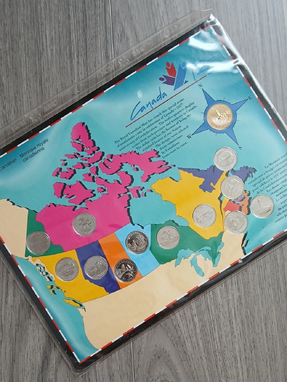 🩸Canada 125 Collectible Coin Set RCM Colorful Map Backer
